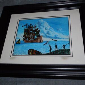 Surreal Sea Ship watercolor art painting